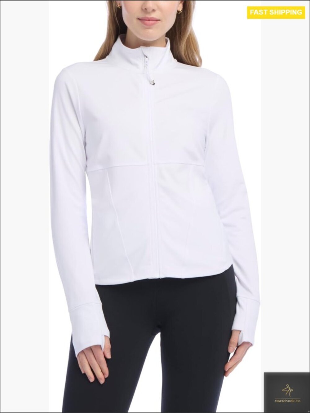 Athletic Full Zip Corset Yoga Jacket Cropped Fitted Thumbholes Mock Neck